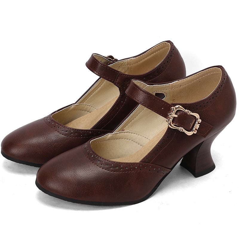 Early Spring 2025 Retro Mary Jane 40-48 Plus Size High-Heeled Burned Flower Shallow Mouth Women'S Single Shoes - Image 1