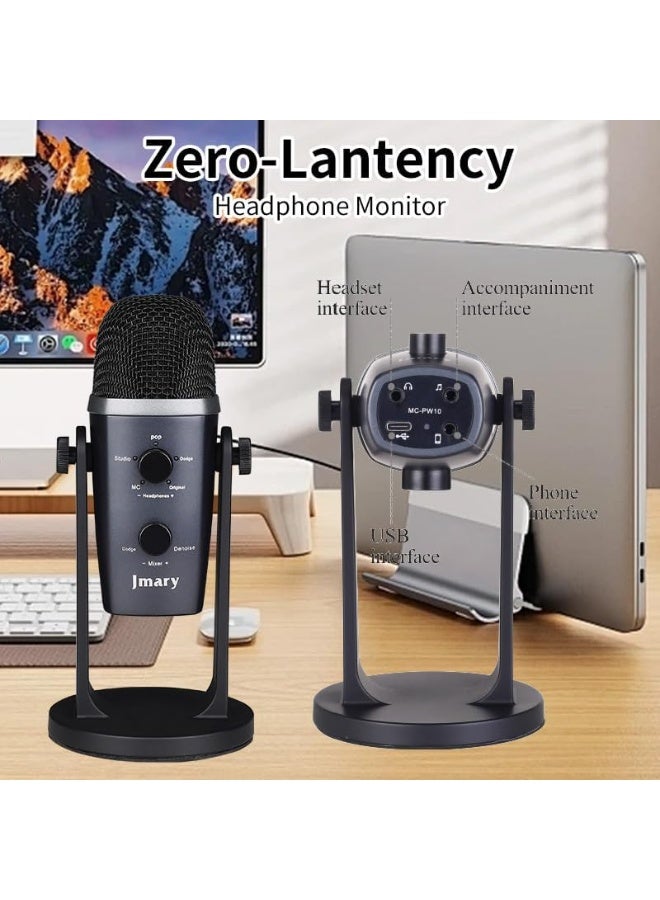 جيه ماري USB & Bluetooth Podcast Microphone with 4 Sound Modes for PC & Laptop – Professional Studio Condenser Mic with One-Touch Mute, Adjustable Gain, Type-C Connection, Zero-Latency Headphones, Cardioid Pickup, 330° Adjustable Stand, Plug & Play for Streaming, Gaming, Podcasting & Voiceovers - Image 5