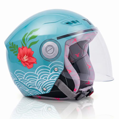 TVARRA Lilt Women's Open Face Helmet for Scooty | Lightweight 750g | Stylish Designer Half Face Helmet with Clear Visor | Designed for Ladies & Girls | ISI Certified (Aqua Blue,M) - Image 1