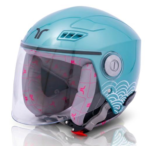 TVARRA Lilt Women's Open Face Helmet for Scooty | Lightweight 750g | Stylish Designer Half Face Helmet with Clear Visor | Designed for Ladies & Girls | ISI Certified (Aqua Blue,M) - Image 5