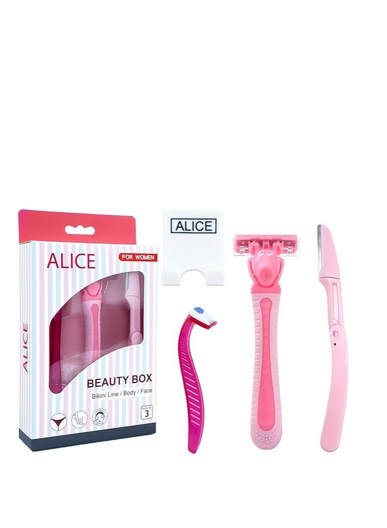 Alice Razor for Women  Set of3Body Shavers For Dry Skin– Triple Stainless Blades, Flexible Head - Image 1