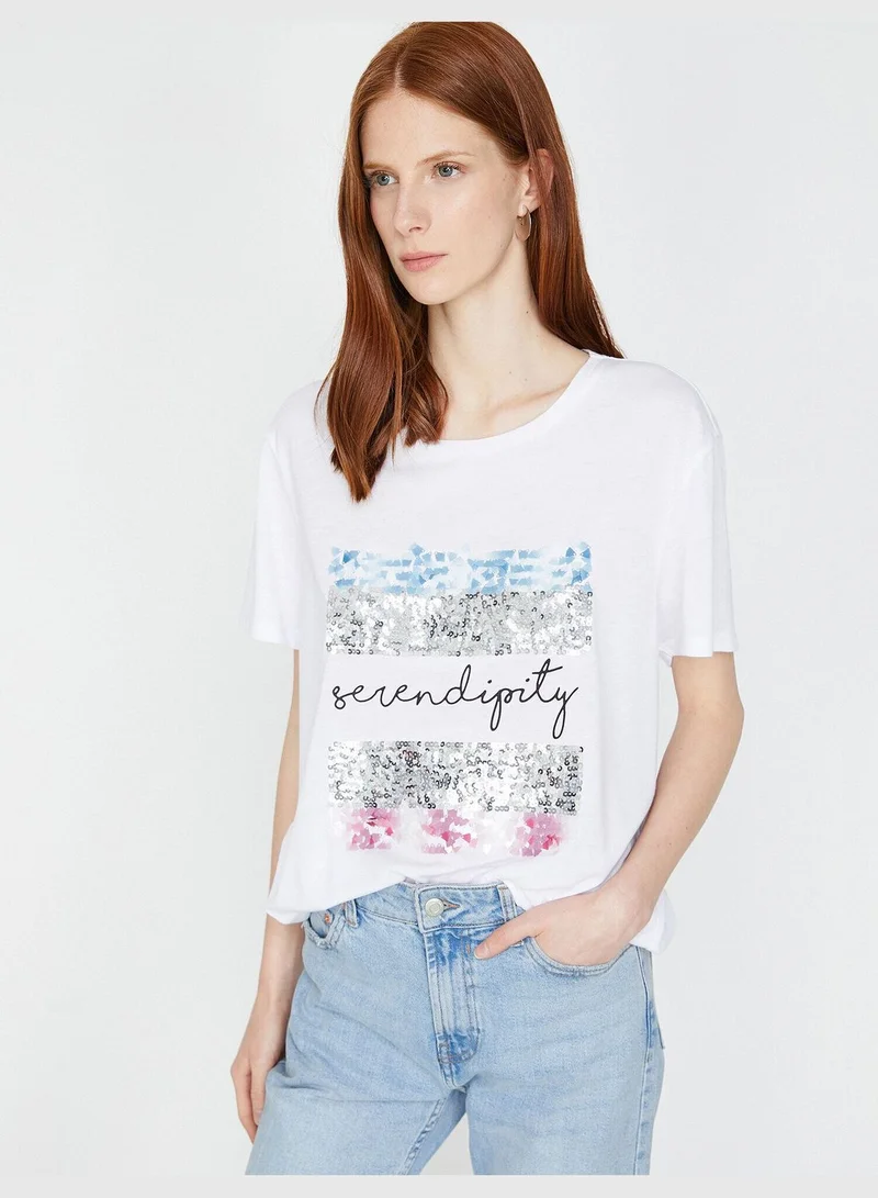 KOTON Sequin Detailed T-Shirt