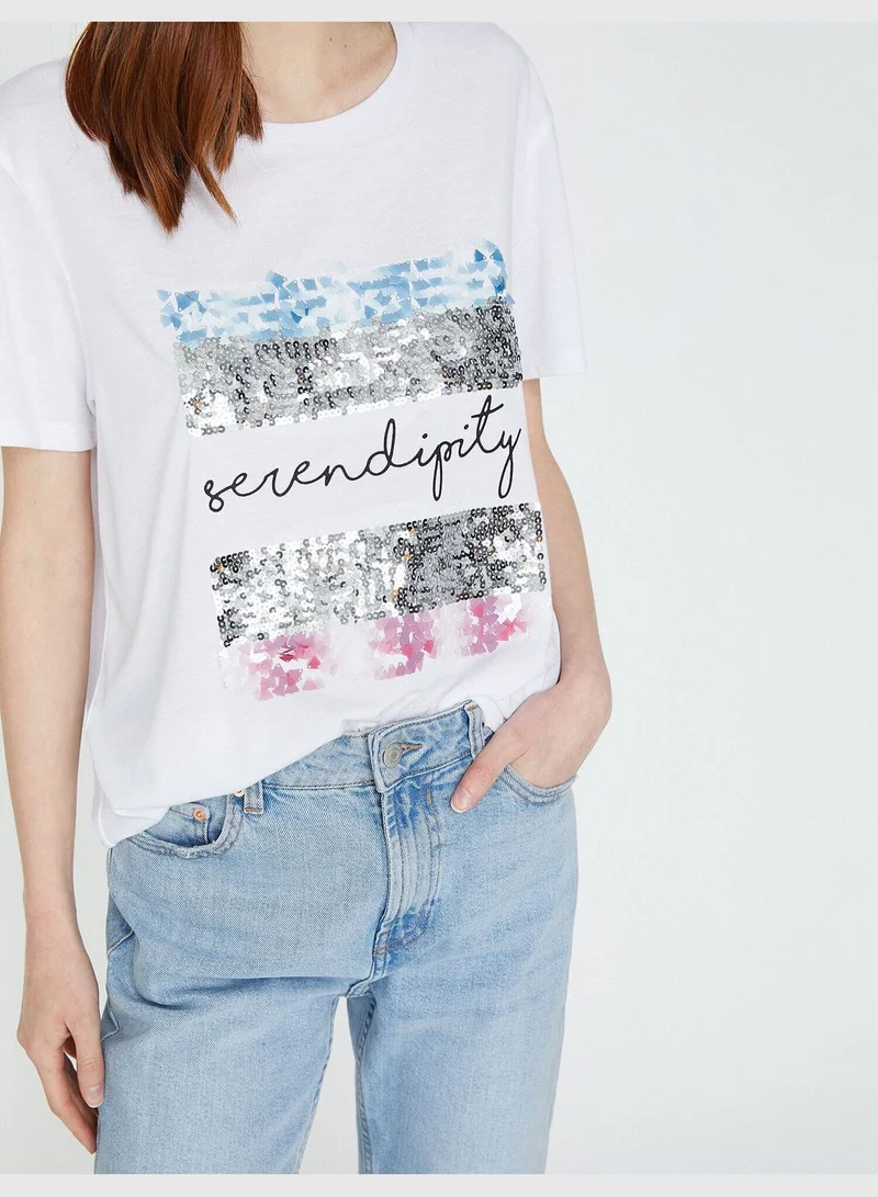 KOTON Sequin Detailed T-Shirt
