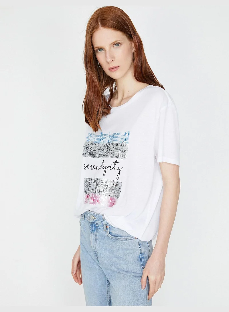 KOTON Sequin Detailed T-Shirt