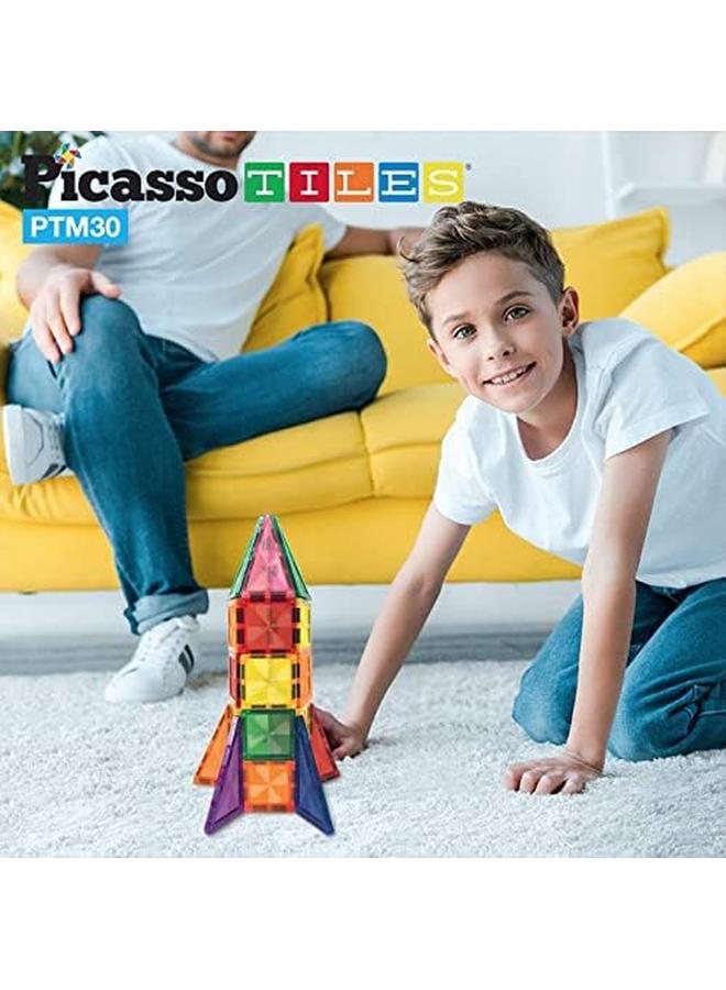 PicassoTiles 30Pc Magnetic Building Blocks Mini Diamond Series Travel Size On The Go Magnet Construction Toy Set Stem Learning Kit Education Playset Child Brain Development Magnets Stacking Blocks  - Image 2