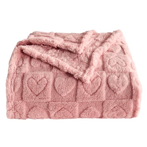 GIOKARNNA Heart Checkered Throw Blankets, for Love Mother Friends Pets,280 GSM Super Soft Warm Lightweight Fluffy Bed Blanket for Women Anniversaries(Pink,90"x90") - Image 1
