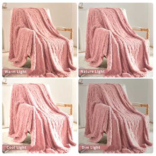 GIOKARNNA Heart Checkered Throw Blankets, for Love Mother Friends Pets,280 GSM Super Soft Warm Lightweight Fluffy Bed Blanket for Women Anniversaries(Pink,90"x90") - Image 3