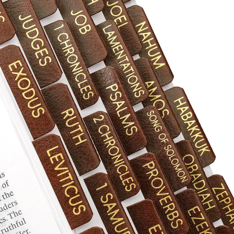 XKDOUS Leather Bible Tabs for Women and Men, 75 Chapters Laminated Dividers Bible Book Tabs, New/Old Testament Easy Navigation, Large Print, Bible Study Supplies (Brown) - Image 1