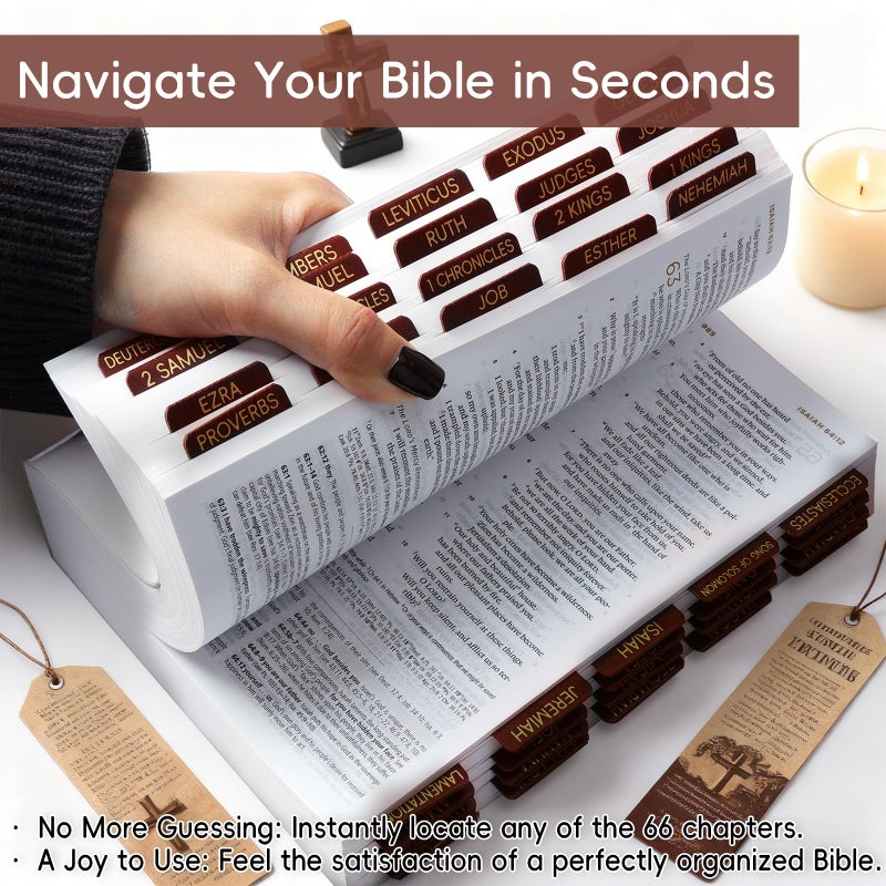 XKDOUS Leather Bible Tabs for Women and Men, 75 Chapters Laminated Dividers Bible Book Tabs, New/Old Testament Easy Navigation, Large Print, Bible Study Supplies (Brown) - Image 3