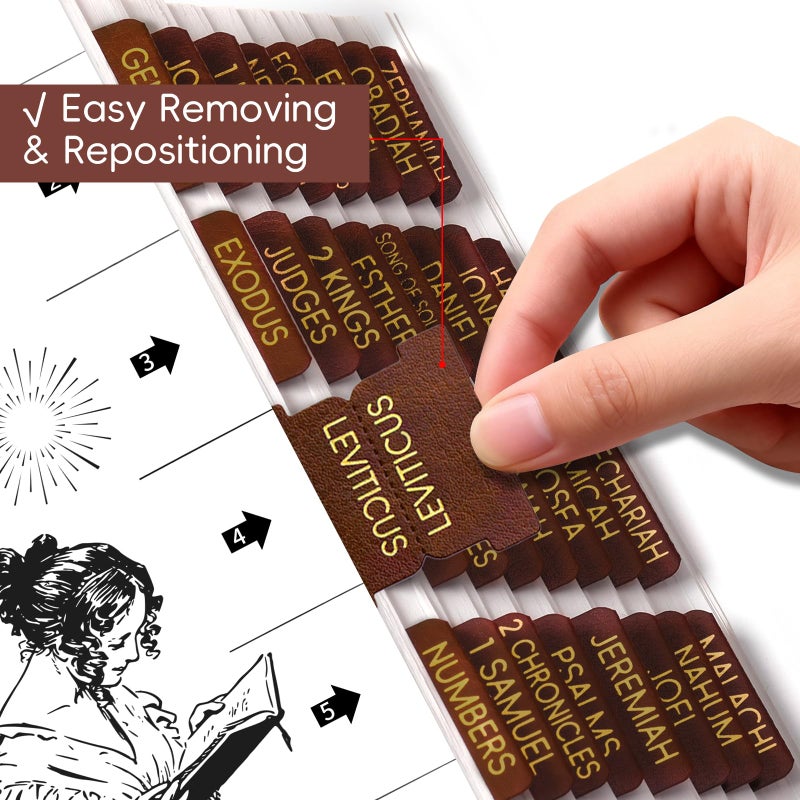 XKDOUS Leather Bible Tabs for Women and Men, 75 Chapters Laminated Dividers Bible Book Tabs, New/Old Testament Easy Navigation, Large Print, Bible Study Supplies (Brown) - Image 5