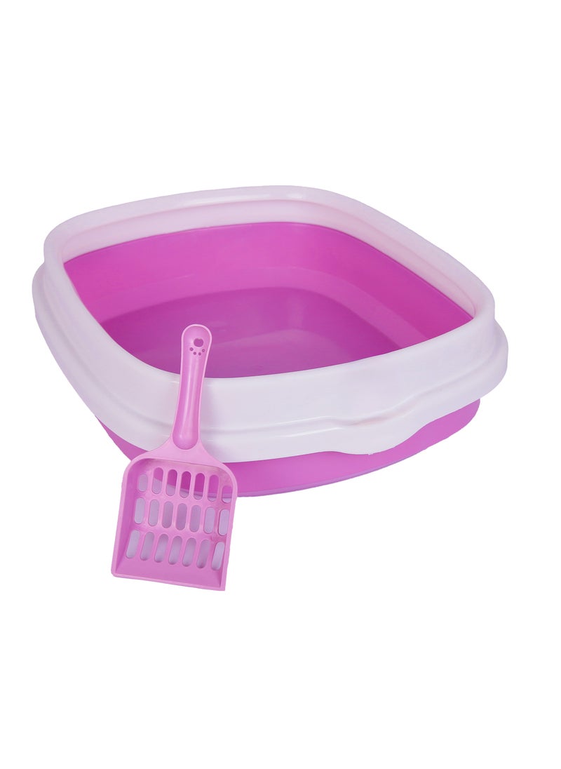 HAPPY PUSS - Cat litter plastic box, large Size with high sides, detachable with free cat litter shovel. Purple color - Image 1