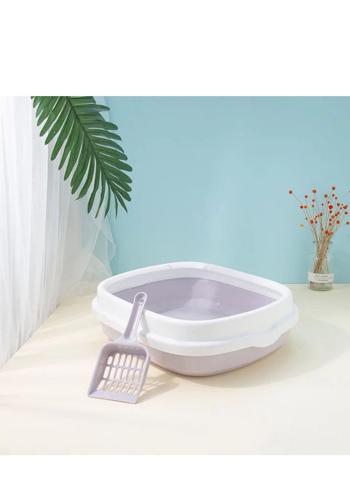 HAPPY PUSS - Cat litter plastic box, large Size with high sides, detachable with free cat litter shovel. Purple color - Image 1