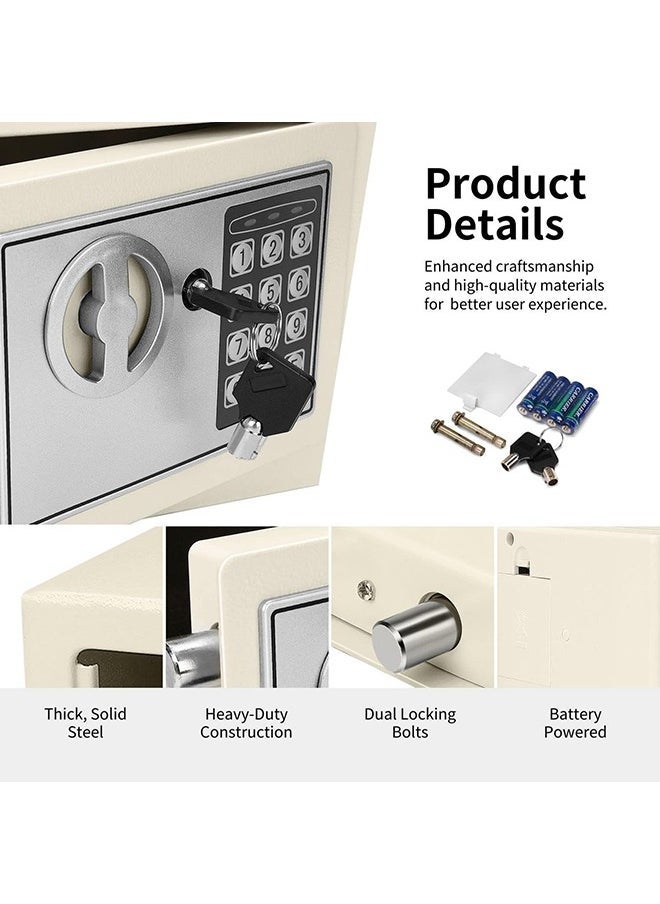 Arabest Mini Safe, Electronic Digital Safe with Electronic Keypad Lock and Physical Key, Store Jewelry, Passport, Watch, Cash, Suitable for Home/Office/Hotel (White)  - Image 5