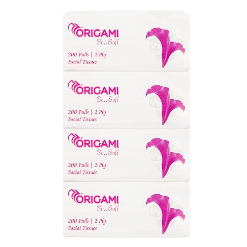 Origami So Soft 2 Ply Facial Tissue Pack | Ultra Soft, Skin Friendly & Highly Absorbent Face Tissues | Multipurpose Car, Home & Office Use | Pack of 4 (200 Pulls Per Pouch, 800 Sheets) - Image 1