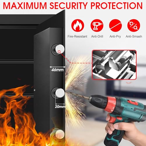 Aprxuvot 1.3 Cuft Safe Box Fireproof Waterproof, Digital Security Safes for Home Use Fire and Water Proof with Combination Lock, Alarm System and Removable Shelf, Anti-Theft Fireproof Safe For Money, Jewelry - Image 4