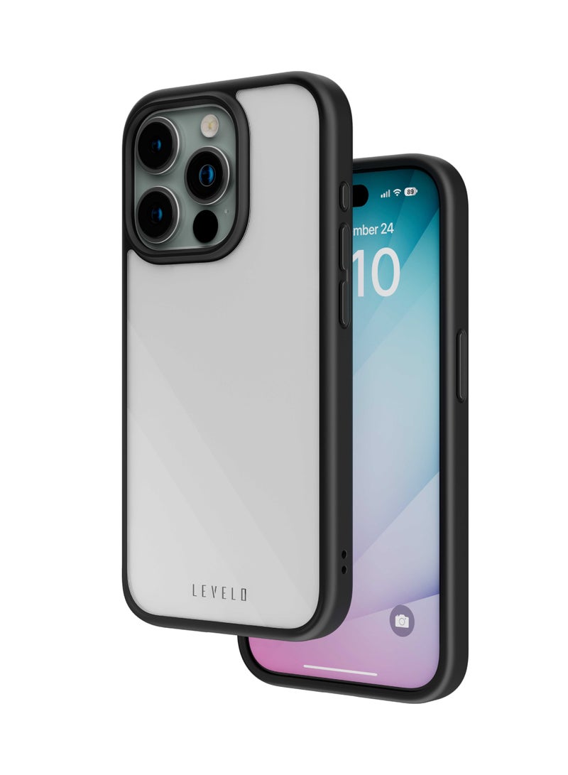 LEVELO iPhone 15 Solo Case with High Transparency Back Cover / 3H Anti Scratch / Shock-Proof Edges / Shock-Absorbent Protection / Reinforced Corners with Airguard - Black - Image 1