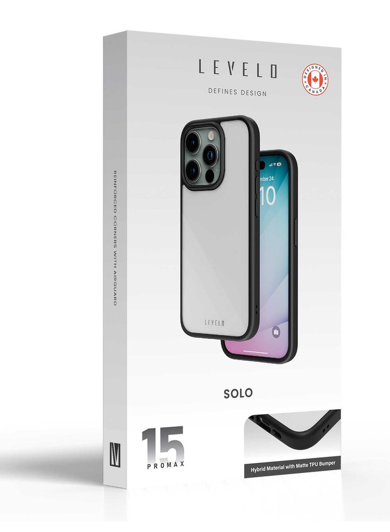 LEVELO iPhone 15 Solo Case with High Transparency Back Cover / 3H Anti Scratch / Shock-Proof Edges / Shock-Absorbent Protection / Reinforced Corners with Airguard - Black - Image 3