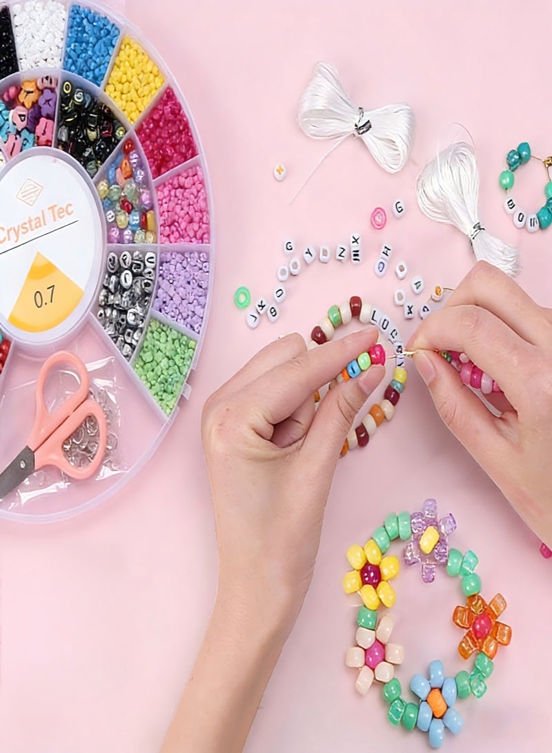 Crystal Tec Beads Bracelet Making Kit,Colorful Beads Stringing Set,Craft DIY Bracelet Necklace Earring Making Kit, DIY Arts and Crafts Birthday Gifts Toys,Alphabet Colorful Acrylic Crafting Beads Kit Box with Accessories.DIY Gift for Girls Teens and Kids Ages 6-12 - Image 1