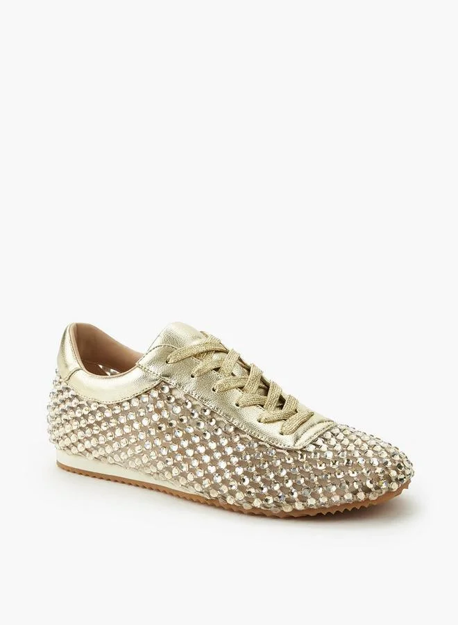 Celeste GOLD Women Stud Embellished Lace-Up Sneakers for Women | Best Price UAE