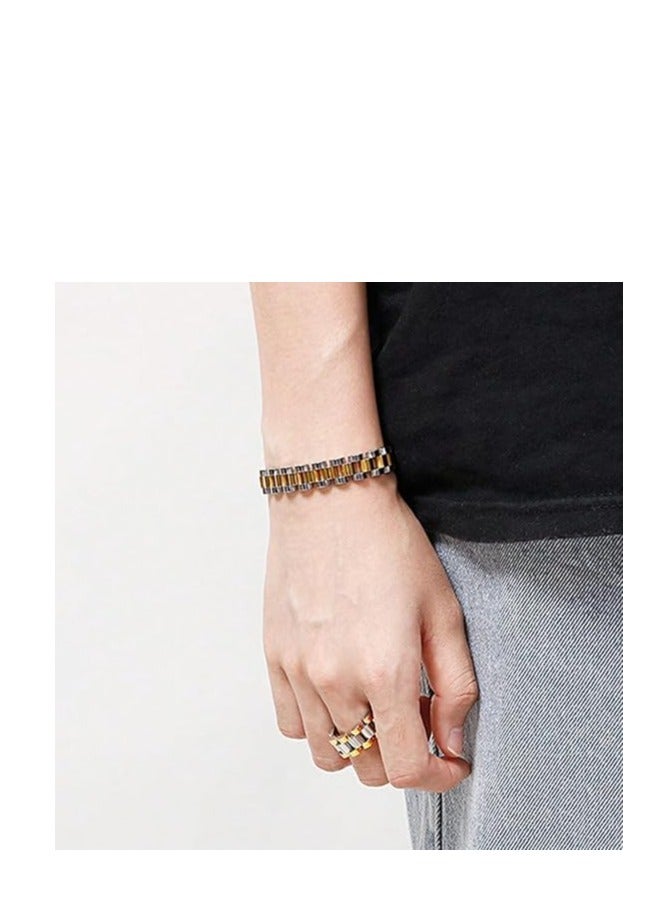 Showday 14K Gold Plated Waterproof Watch Strap Chain Bracelet for Women Two Toned Mixed Metals Stainless Steel Chunky Link Bracelet Unisex Bracelet