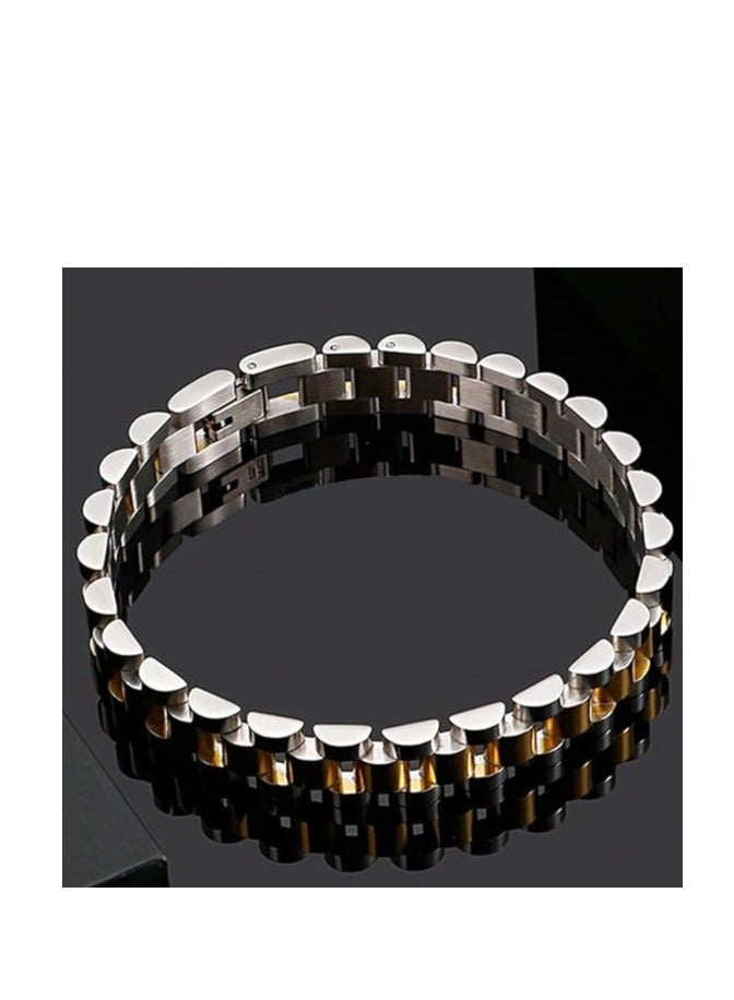 Showday 14K Gold Plated Waterproof Watch Strap Chain Bracelet for Women Two Toned Mixed Metals Stainless Steel Chunky Link Bracelet Unisex Bracelet