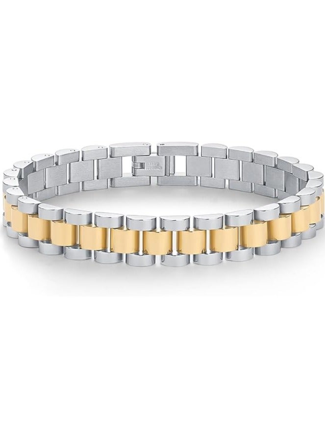 Showday 14K Gold Plated Waterproof Watch Strap Chain Bracelet for Women Two Toned Mixed Metals Stainless Steel Chunky Link Bracelet Unisex Bracelet