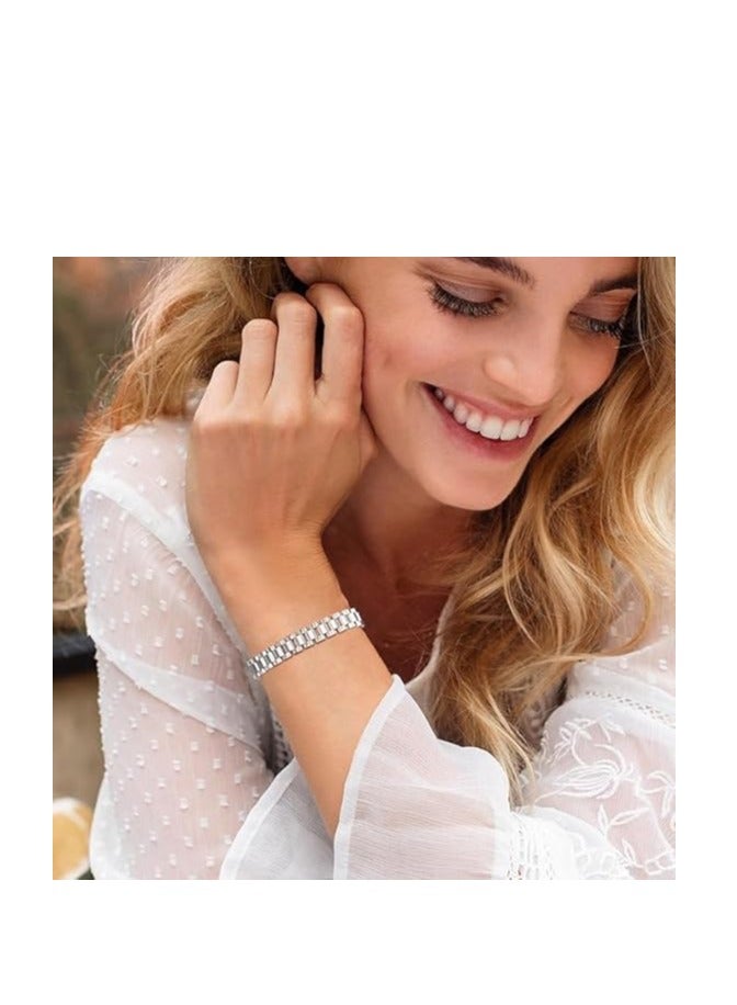 Showday 14K Gold Plated Waterproof Watch Strap Chain Bracelet for Women Two Toned Mixed Metals Stainless Steel Chunky Link Bracelet Unisex Bracelet