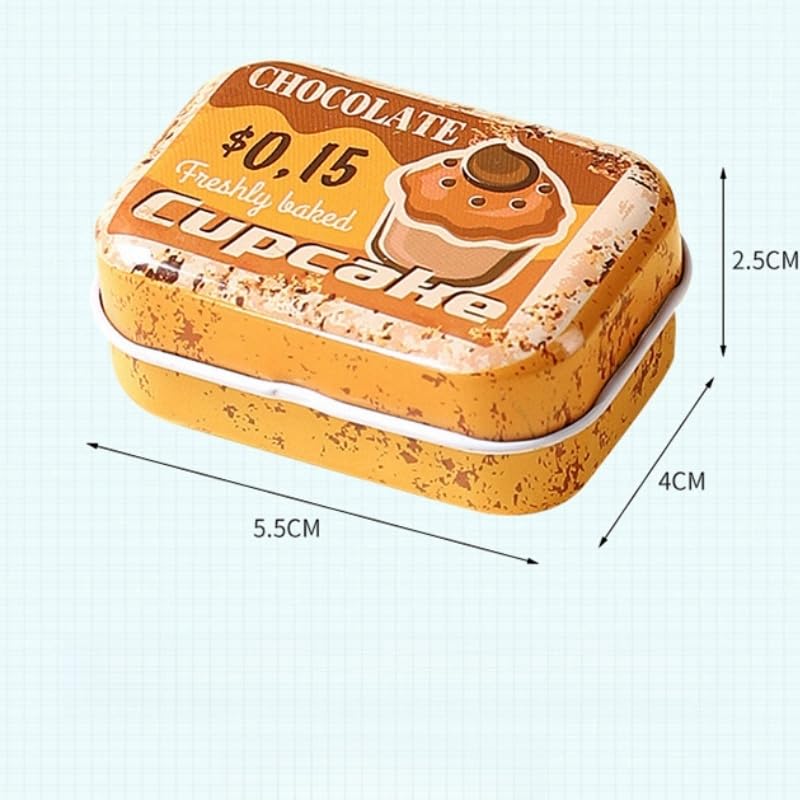 werdecade 8Pcs Mini Vintage Desserts Tin Trinket Jewelry Organizer Storage Box Decorative Boxes Small Metal Tins with Hinged Lids Portable Box Containers Small Storage Kit (Vintage Dessert) - Image 2