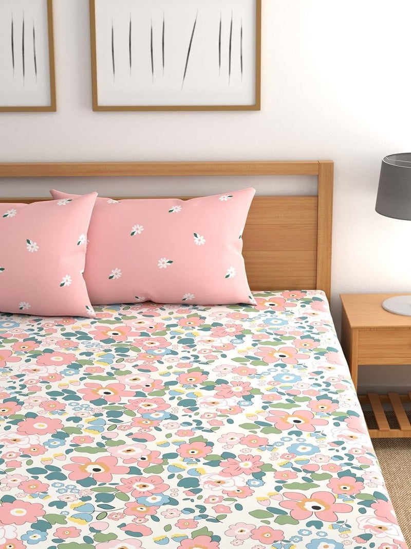 AMEYAA Soft Cotton Super King Size XXL Printed Flat Double Bedsheet, 108 X 108 Inches with 2 Pillow Cover Without Joint II 400 TC, 9 Feet, 108" x 108" Inches (Super King), White - Image 2