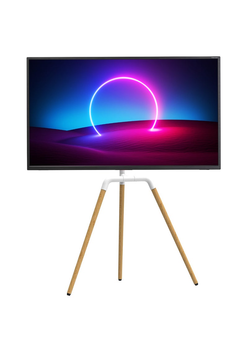 FlashHawk - Easel TV Stand for 45-65 Inch Screens Portable Swivel Tripod TV Stand with Wooden Tray Height Adjustable Concealed Cable Management Max Load 40Kg - White - Image 1