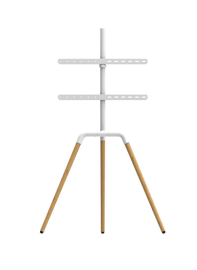 FlashHawk - Easel TV Stand for 45-65 Inch Screens Portable Swivel Tripod TV Stand with Wooden Tray Height Adjustable Concealed Cable Management Max Load 40Kg - White - Image 1