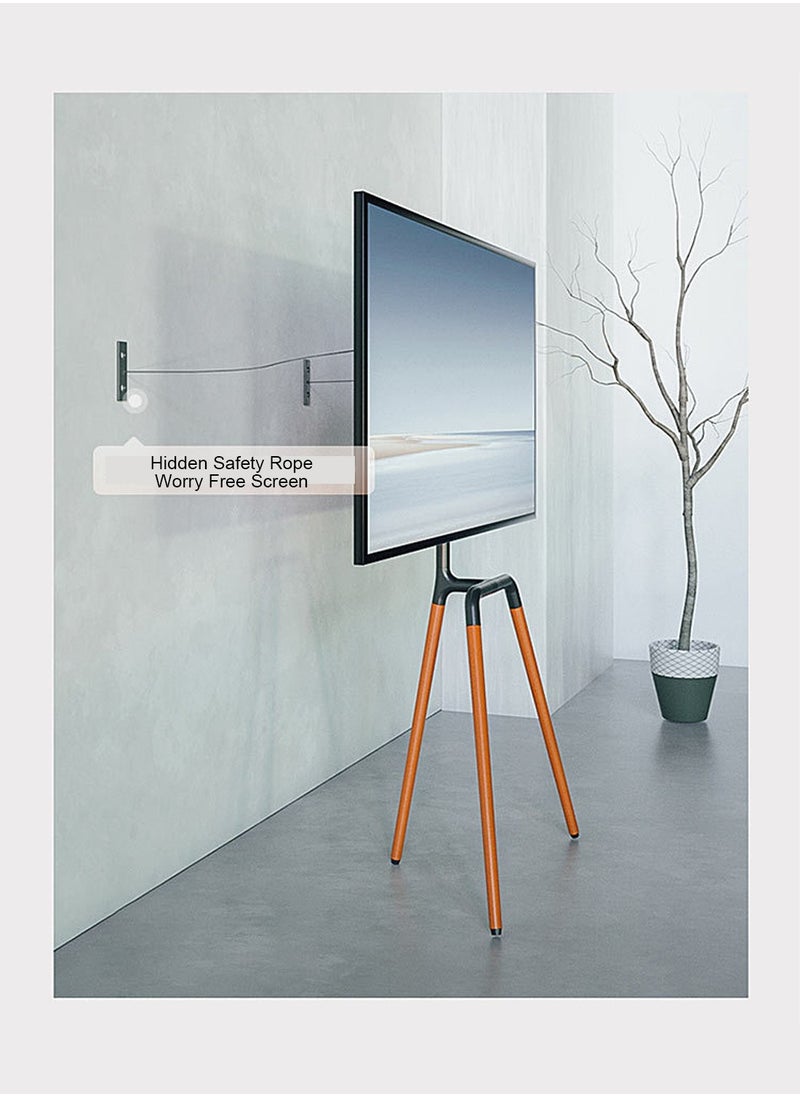 FlashHawk - Easel TV Stand for 45-65 Inch Screens Portable Swivel Tripod TV Stand with Wooden Tray Height Adjustable Concealed Cable Management Max Load 40Kg - White - Image 1