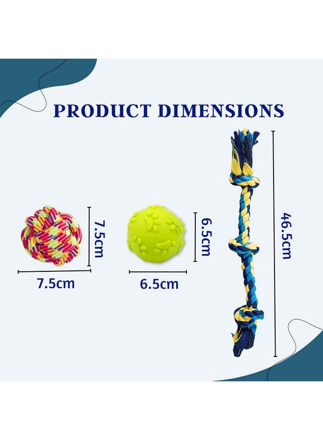 Generic 6 In 1 Squeaky And Chew Rope Dog Toy Combo - (2Knot Rope + 3Knot Rope + Cotton Ball + Slipper + Corn Stick + Claw Ball) | Chewing, Playing, & Teething Toy For Small Dog And Puppies  - Image 3