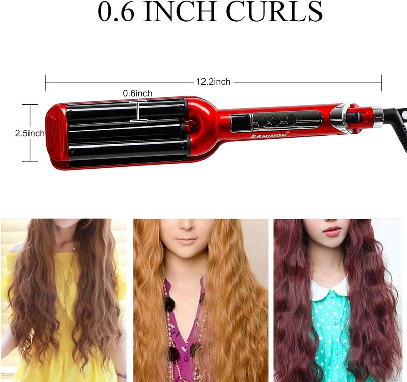 Mannice Ceramic Hair Crimper Iron Hair Waver 3 Barrel 0.6 inch / 16mm Perm Instant Curls Crimping Curling Iron Valentines Day Gifts for Women Professional Crimping Iron - Image 5