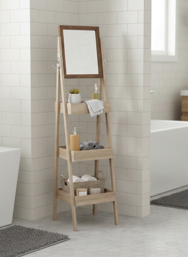 evistar 3-shelf storage organizer with mirror, made of high-quality Turkish wood, suitable for the bedroom or living room versatile. - Image 1