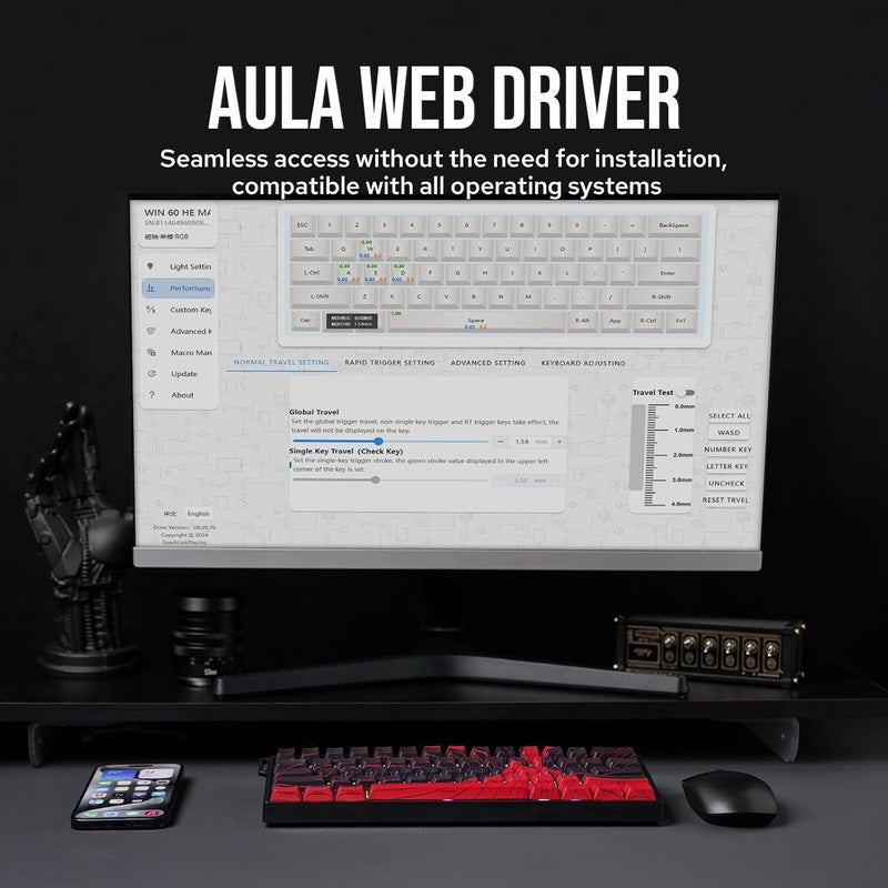 EPOMAKER AULA WIN60 HE 60% Wired Magnetic Keyboard with Adjustable Actuation, 8000 Hz Polling Rate, Hall Effect Switches, Hot-Swap, For FPS Games (Red Topographic) - Image 5