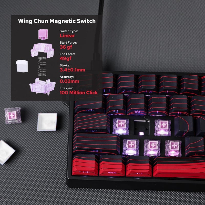 EPOMAKER AULA WIN60 HE 60% Wired Magnetic Keyboard with Adjustable Actuation, 8000 Hz Polling Rate, Hall Effect Switches, Hot-Swap, For FPS Games (Red Topographic) - Image 4