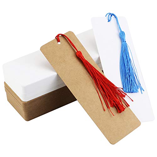 Wpxmer 120 Pcs Kraft Paper Blank Cardstock Bookmarks, Paper Bookmarks with 100 Pieces Colorful Tassels for DIY Classroom Projects and Gifts Tags - Image 3