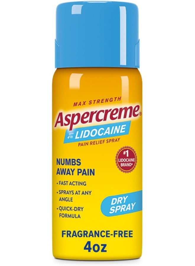 Aspercreme Odor Free Max Strength Lidocaine Pain Relief Dry Spray, 4 Ounces - Image 1