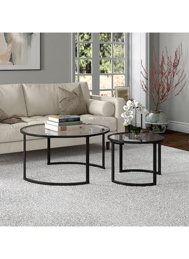 LINGWEI - Set of 2pcs Round Coffee Table Round Nesting Table Top Clear Glass with Golden Metal Frame Round Coffee Table Center Peice For Home Office Living Room - Image 1
