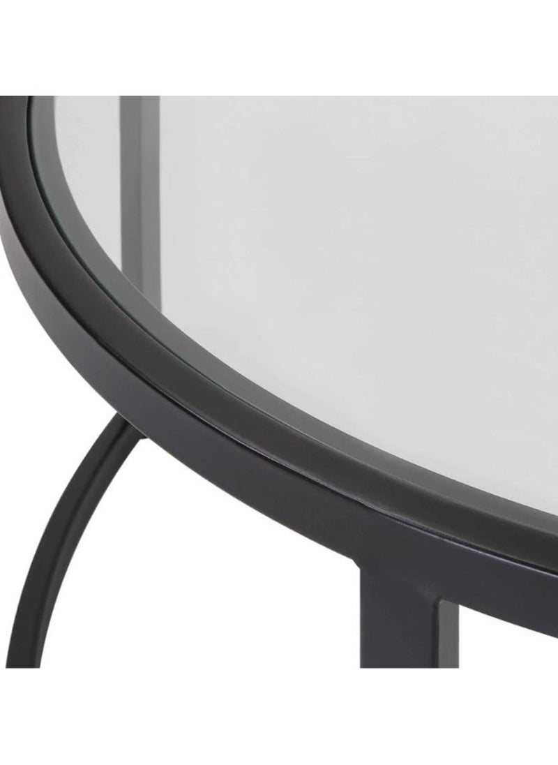 LINGWEI - Set of 2pcs Round Coffee Table Round Nesting Table Top Clear Glass with Golden Metal Frame Round Coffee Table Center Peice For Home Office Living Room - Image 1