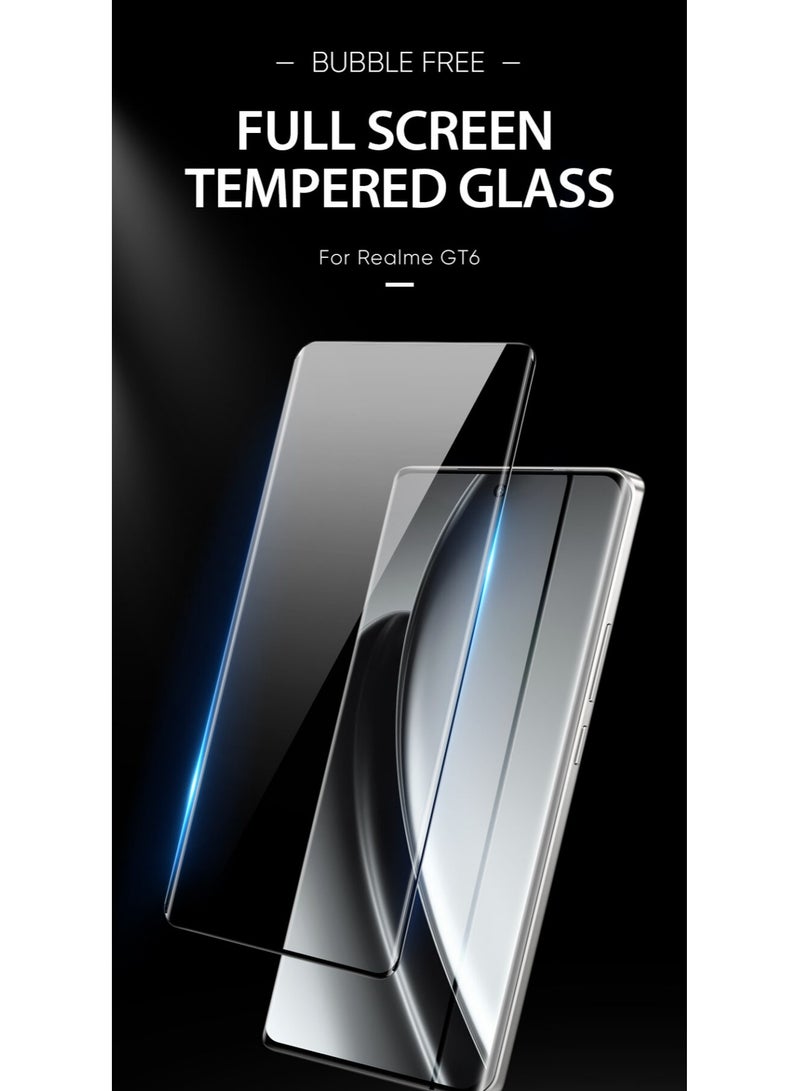 واقي شاشة لهاتف Realme GT6/Gt Neo 6 SE، واقي شاشة من الزجاج المقوى عالي الجودة، مقاوم للخدش، بدون فقاعات، صلابة 9H، طبقة تغطية كاملة