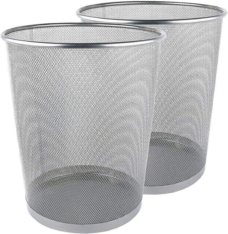 ECVV 2PCS Metal Wire Mesh Waste Basket - Lightweight and Stylish Trash Can for Home & Office (Silver) - Image 1