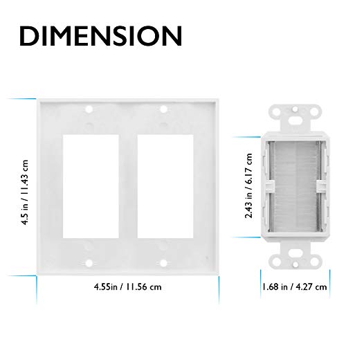 Fosmon 2-Gang Wall Plate, Brush Style Opening Passthrough Low Voltage Cable Plate In-Wall Installation for Speaker Wires, Coaxial Cables, HDMI Cables, or Network/Phone Cables - Image 5