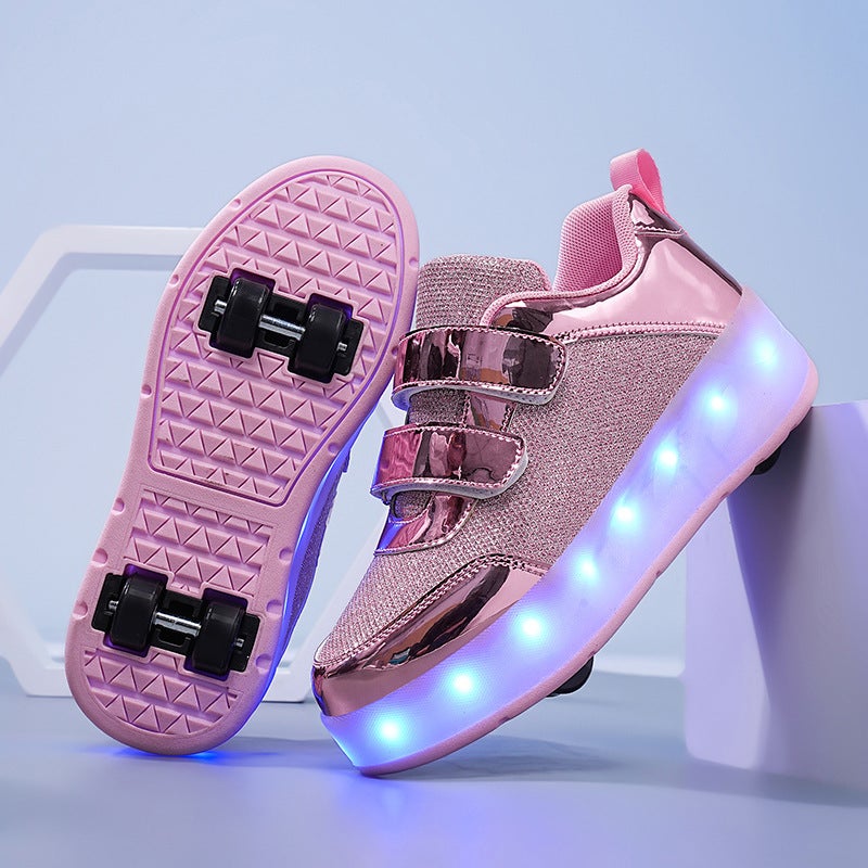 Push Button Shrink Lounging Shoes Children'S Four Wheel Roller Shoes Boys Wheeled Shoes Invisible Removable Wheeled Shoes - Image 3