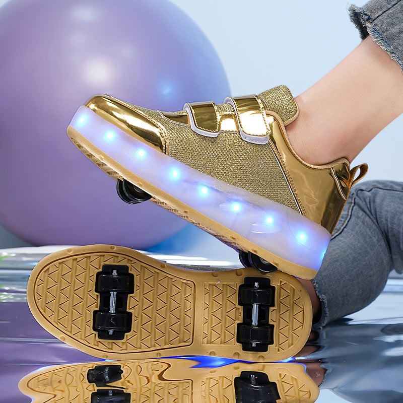 Push Button Shrink Lounging Shoes Children'S Four Wheel Roller Shoes Boys Wheeled Shoes Invisible Removable Wheeled Shoes - Image 2
