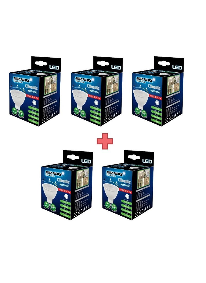 MILANLUX Milanlux Led Bulb Non-Dimmable 560 Lumen Day-Light White (6500) 7W = 45W, MR16, GU5.3 Base, Pack of 5 Value Pack  - Image 1
