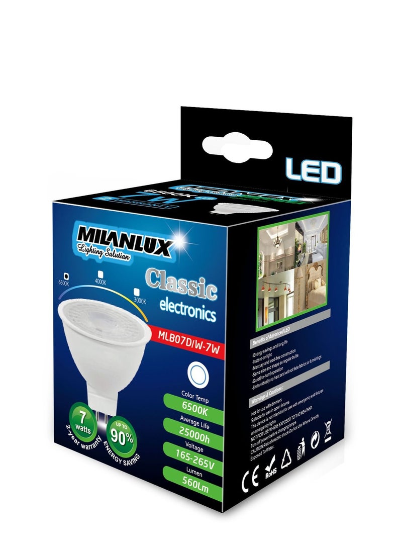 MILANLUX Milanlux Led Bulb Non-Dimmable 560 Lumen Day-Light White (6500) 7W = 45W, MR16, GU5.3 Base, Pack of 5 Value Pack  - Image 2