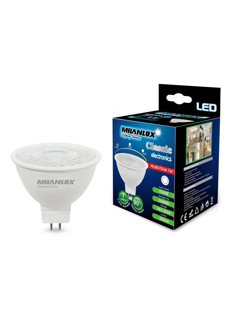 MILANLUX Milanlux Led Bulb Non-Dimmable 560 Lumen Day-Light White (6500) 7W = 45W, MR16, GU5.3 Base, Pack of 5 Value Pack  - Image 3