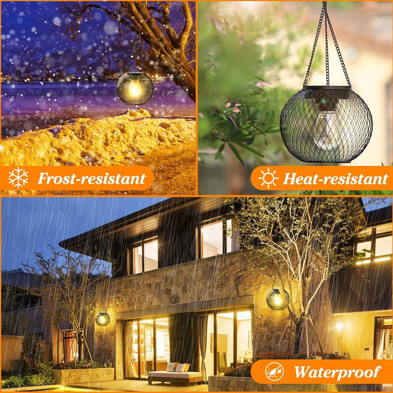 KagoLing Solar Lantern Outdoor, Upgraded Hanging Solar Lights Outdoor Garden Metal Hanging Lanterns Decorative Lighting Solar Powered Waterproof Tree Lantern for Garden Yard Patio Pathway, 2 Pack - Image 4